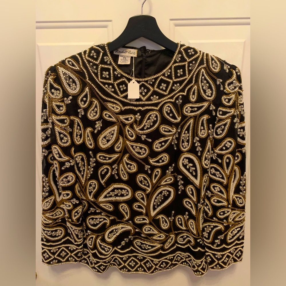 Vintage Marshall fields Silk/Sequin Black Top - Petite Small